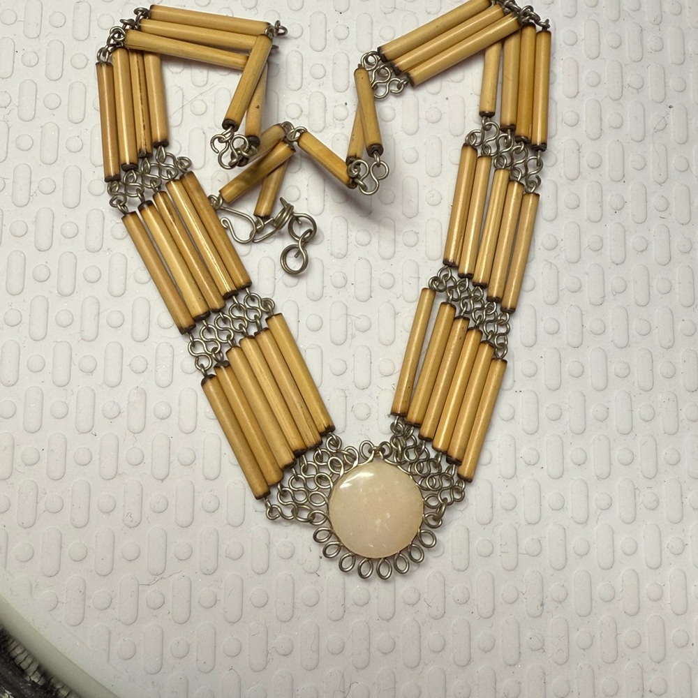 N2.)Elegant Tan and Silver Necklace